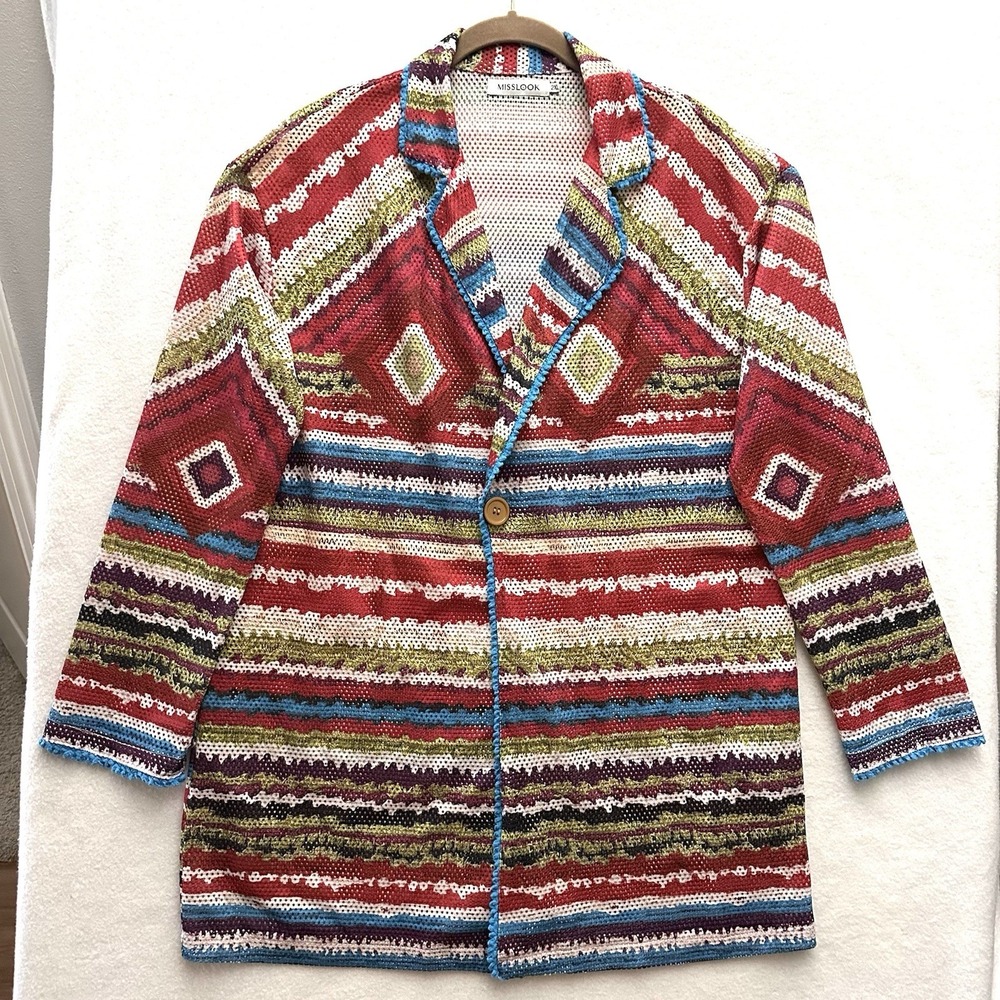 MISSLOOK 2XL Aztec Southwestern Cotton Blend Jacket Coat Duster